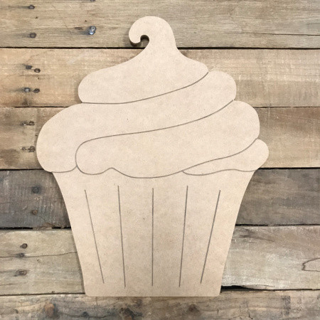 Cupcake, Unfinished Wooden Cutout Craft, Paint by Line