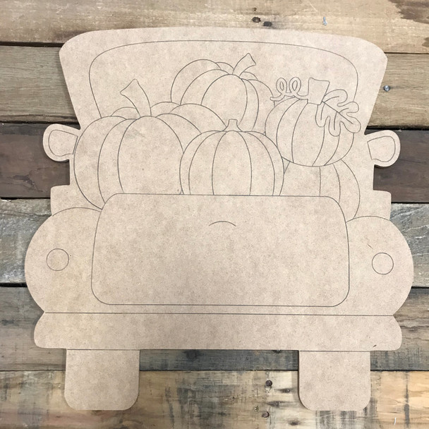 Pumpkin Truck, Unfinished Wood Cutout, Paint by Line