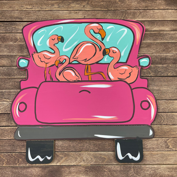 Flamingo Truck, Unfinished Wood Cutout, Paint by Line