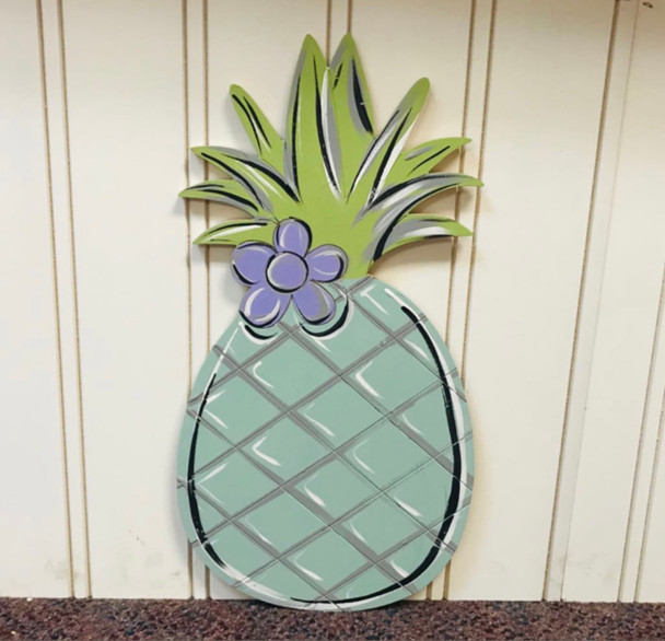 Pineapple with Flower, Unfinished Wood Cutout, Paint by Line