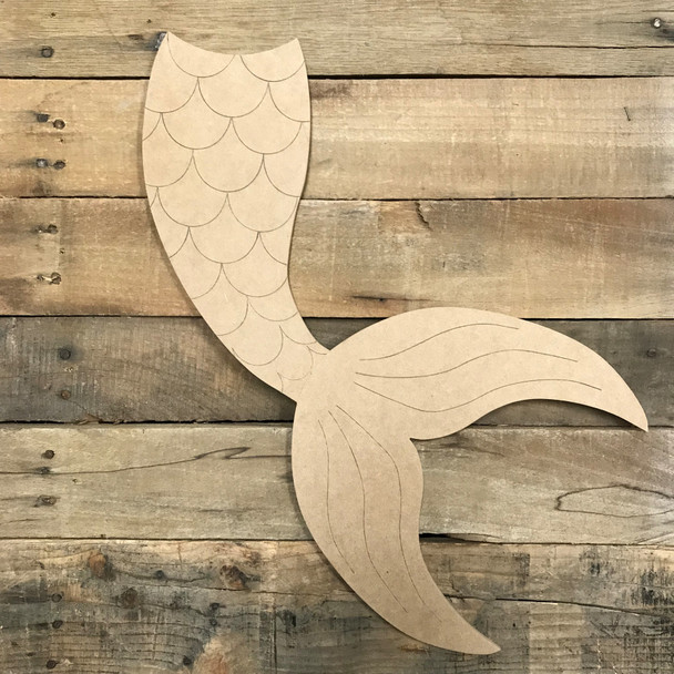 Mermaid Tail Wood Cutout, Unfinished Craft, Paint by Line