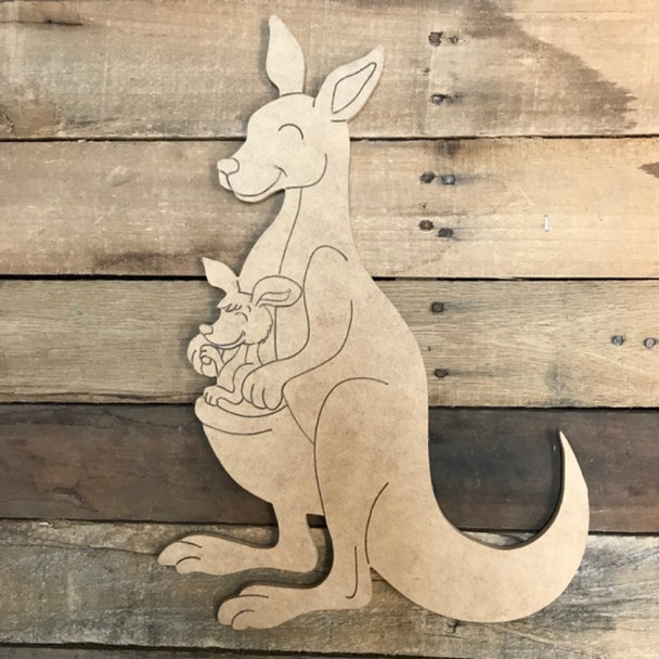 Kangaroo with Baby Cutout, Unfinished Craft, Paint by Line