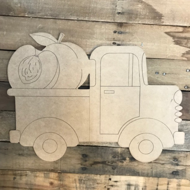 Peach Truck Cutout, Unfinished Shape, Paint by Line