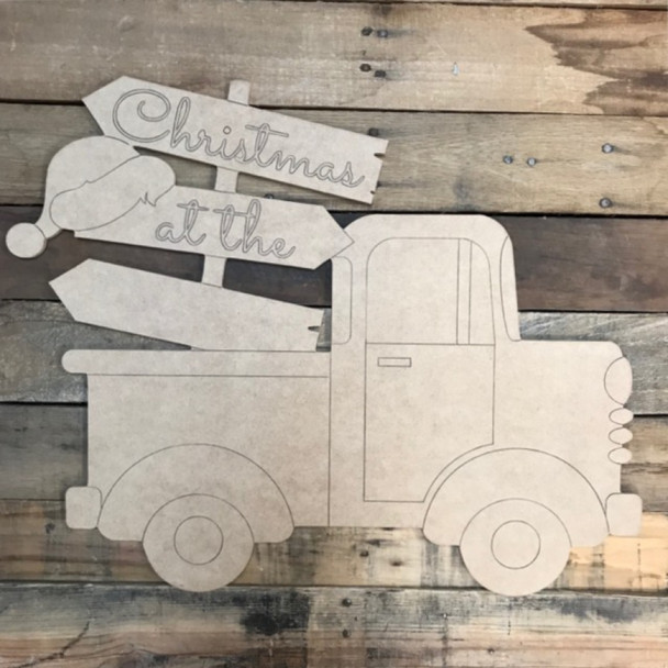 Christmas Blank Hat Sign Truck Cutout, Wood Shape, Paint by Line