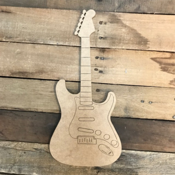 Electric Guitar Cutout, Wood Shape, Paint by Line