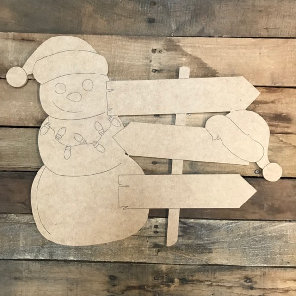 Christmas Snowman Blank Sign Cutout, Wood Shape, Paint by Line