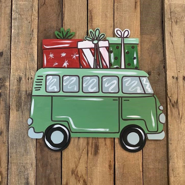 Retro Van with Presents Cutout, Shape, Paint by Line