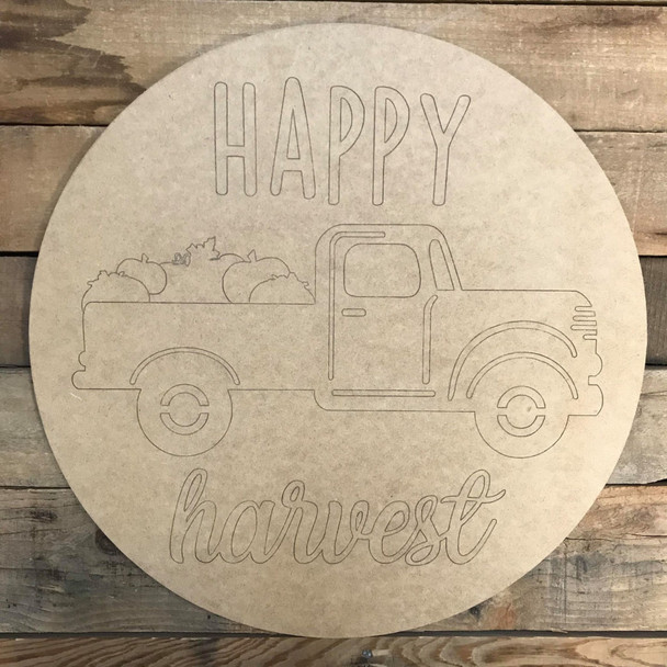 Happy Harvest Circle, Wood Cutout, Shape, Paint by Line