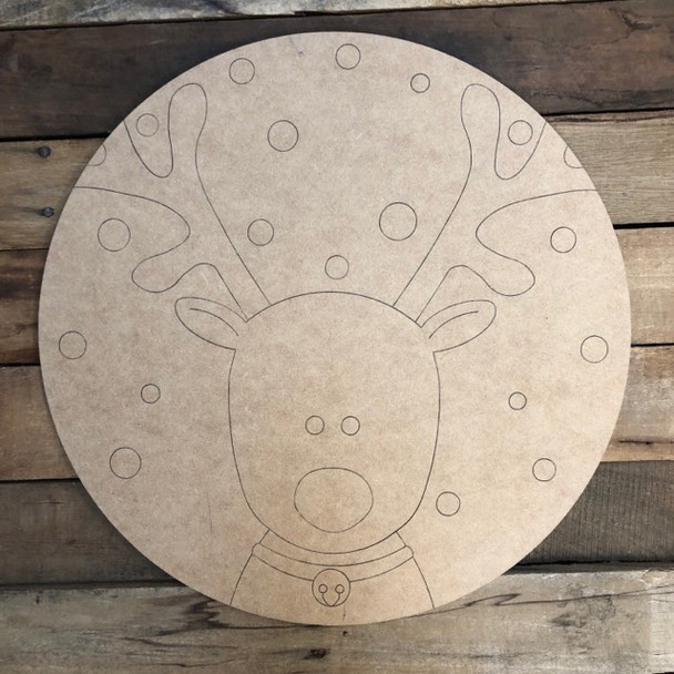 Reindeer Circle, Wood Cutout, Shape, Paint by Line