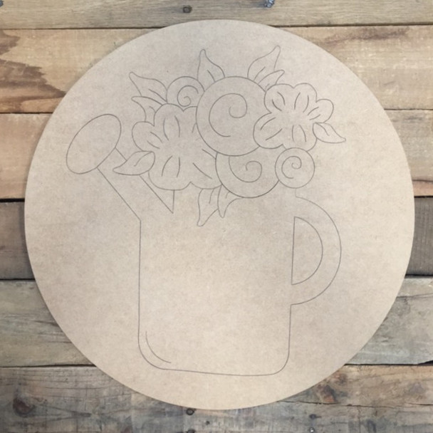 Flower Pot Circle, Wood Cutout, Shape, Paint by Line