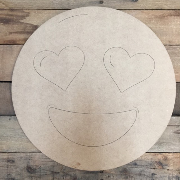 Heart Eyes Emoji Cutout, Unfinished Shape, Paint by Line