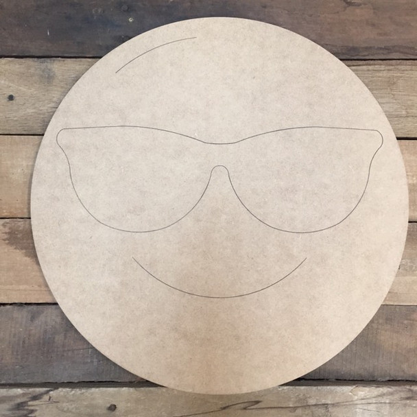 Sunglasses Emoji Cutout, Unfinished Shape, Paint by Line