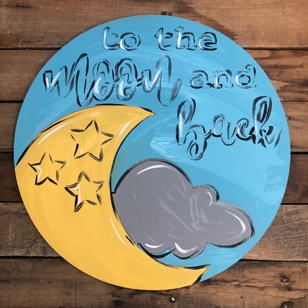 To the Moon Circle, Wood Cutout, Shape, Paint by Line
