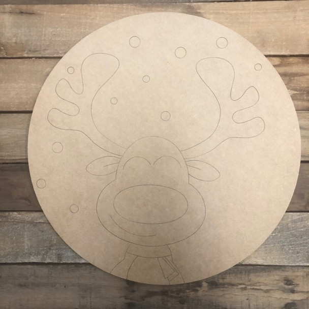 Reindeer Snowflake Circle, Wood Cutout, Shape, Paint by Line