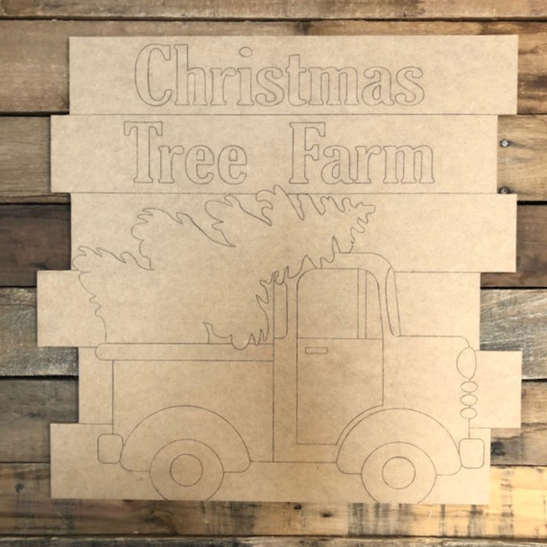 Christmas Tree Truck Shiplap, Wood Cutout, Shape, Paint by Line