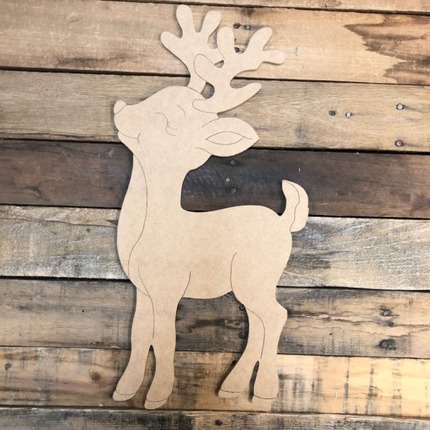 Reindeer Wood Cutout, Unfinished Shape, Paint by Line