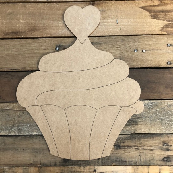 Heart Cupcake Cutout, Unfinished Shape, Paint by Line