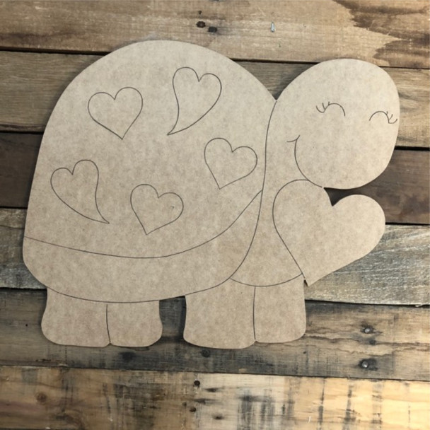 Heart Turtle Cutout, Unfinished Shape, Paint by Line