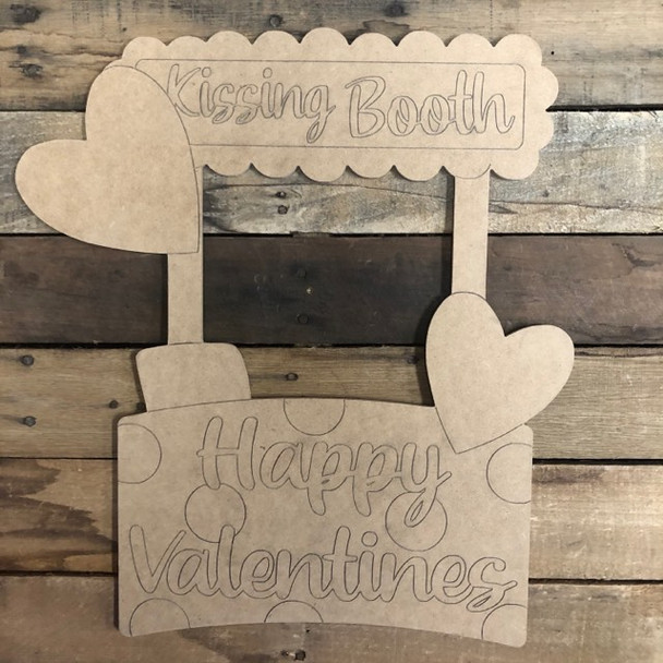 Kissing Booth, Valentines Wood Cutout, Shape, Paint by Line