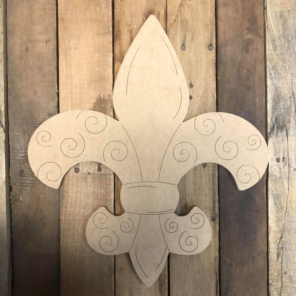 Mardi Gras Fleur De Lis Cutout, Unfinished Shape, Paint by Line