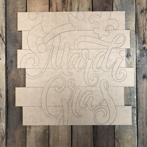 Mardi Gras Word Shiplap, Wood Cutout, Shape, Paint by Line