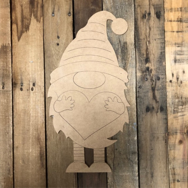 Gnome Holding Heart, Wood Cutout, Shape, Paint by Line