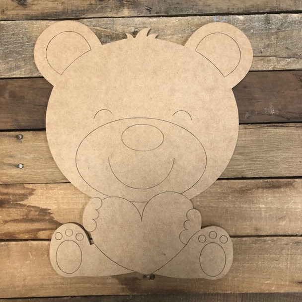 Heart Bear Cutout, Unfinished Shape, Paint by Line