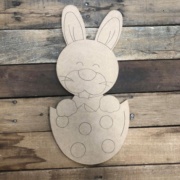 Bunny in Half Easter Egg Cutout, Unfinished Shape, Paint by Line