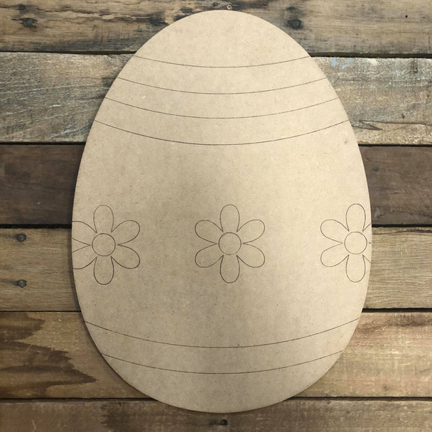 Flowers and Lines Easter Egg Cutout, Unfinished Shape, Paint by Line
