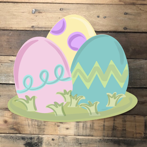 Three Eggs in the Grass, Wood Cutout, Shape, Paint by Line