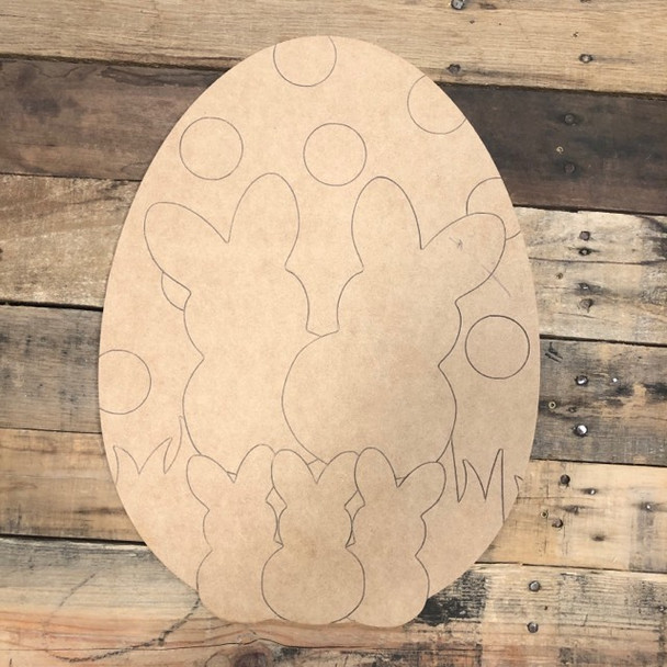 Easter Egg with Bunnies Wood Cutout, Shape, Paint by Line