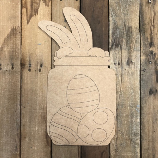Mason Jar with Easter Eggs, Wood Cutout, Shape, Paint by Line