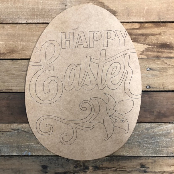 Happy Easter Egg, Wood Cutout, Shape, Paint by Line