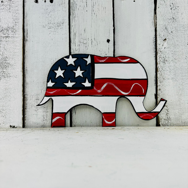 Patriotic Elephant, Wood Cutout, Shape Paint by Line