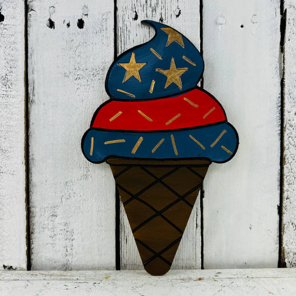 Patriotic Ice Cream Cone, Wood Cutout, Shape Paint by Line
