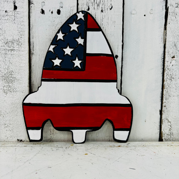 Patriotic Rocket, Wood Cutout, Shape Paint by Line