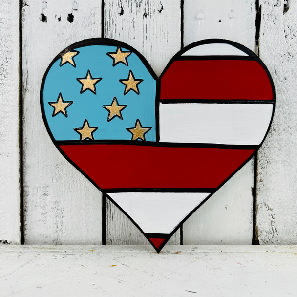 Patriotic Heart , Wood Cutout, Shape Paint by Line