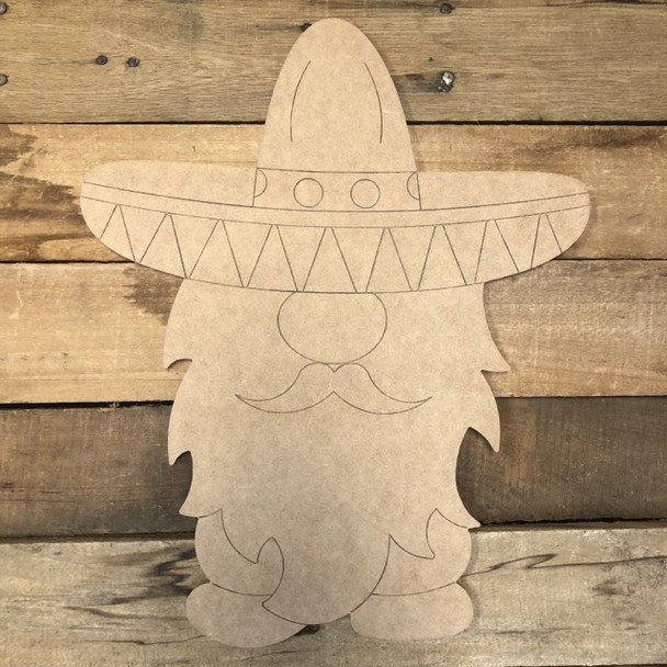 Fiesta Gnome Cutout, Unfinished Wall Decor Paint by Line