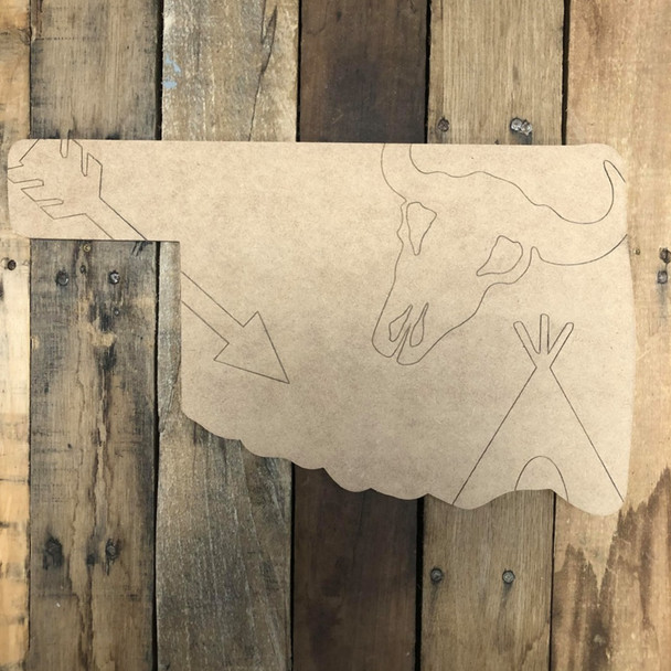 Oklahoma State with Cowhorns Wall Art, Wood Cutout, Paint by Line