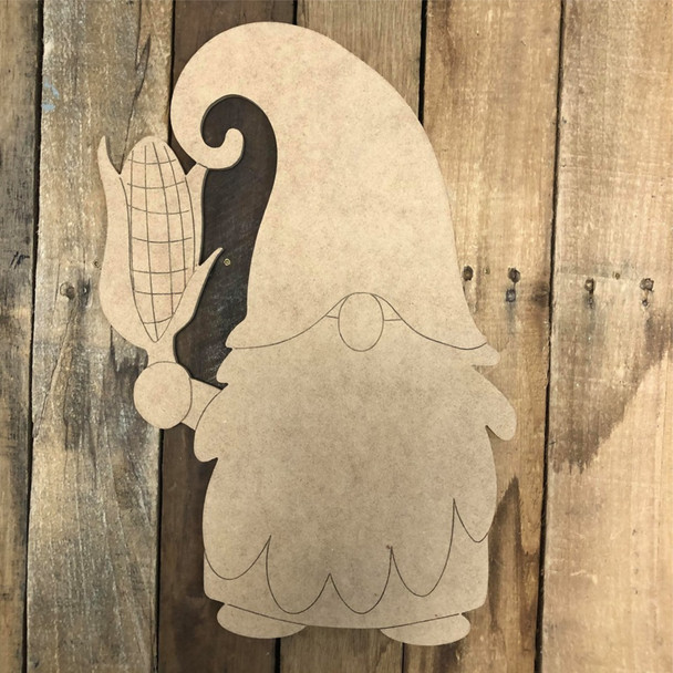 Gnome Holding Corn Cutout Wall Art, Wood Cutout, Paint by Line