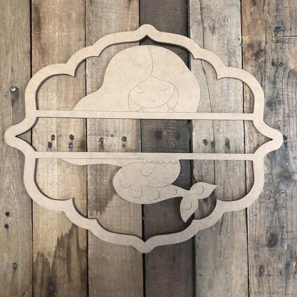 Mermaid, Paint by Line, Custom Family Name Frame, Unfinished Wooden Sign WS