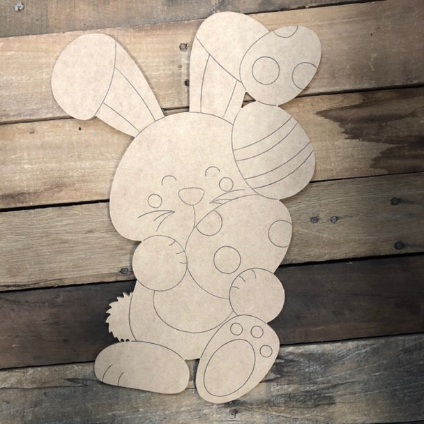Bunny Holding Eggs Wall Art, Wood Cutout, Paint by Line