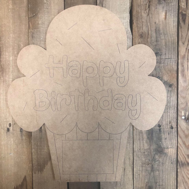 Happy Birthday Cupcake Wall Art, Wood Cutout, Paint by Line