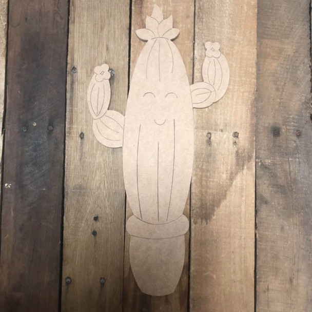 Smiling Cactus Wooden Shape,  Wall Art, Wood Cutout, Paint by Line