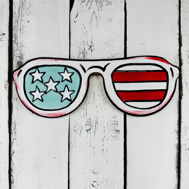 Patriotic Sunglasses, Wood Cutout, Shape Paint by Line