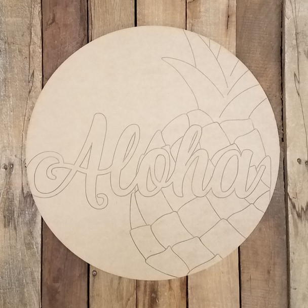 Aloha Pineapple Hawaiian Circle Plaque, Wood Shape Paint by Line