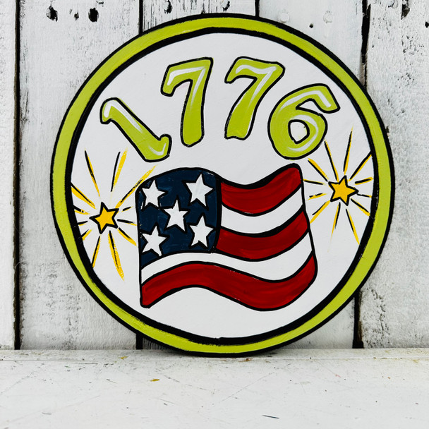 1776 American Flag Patriotic Circle Shape Cutout, Paint by Line Art Craft