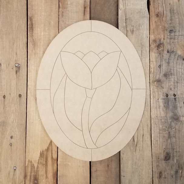 Flower Oval Stain Glass Window, Wood Cutout, Shape, Paint by Line