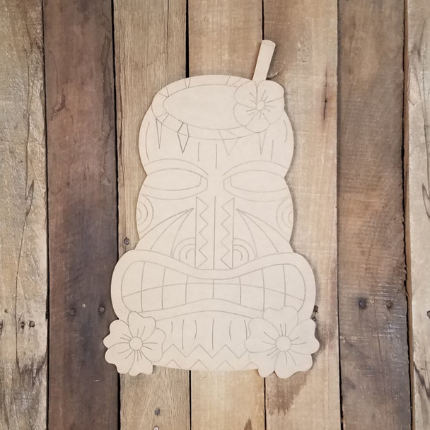 TIki Carving Beach Drink Wood Shape, Paint by Line