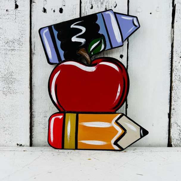 Apple and Pencils Cutout, Wood Shape, Paint by Line